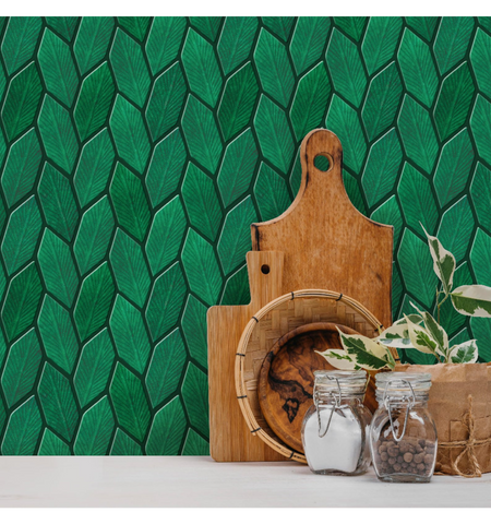 Emerald Green 3D Leaf Peel and Stick Backsplash Tile: Waterproof Home Decor