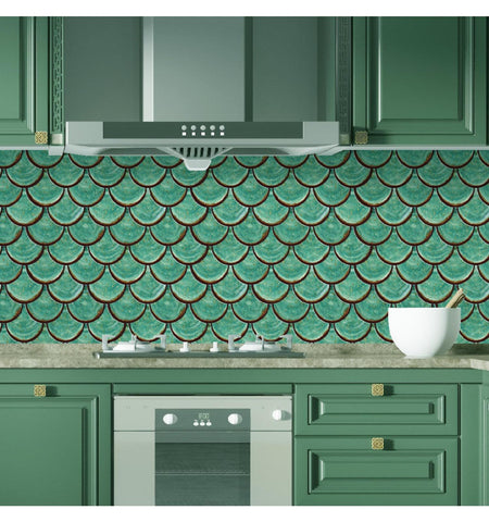 Sea Green Shell Peel And Stick Wall Tile | Kitchen Backsplash Tiles | Self Adhesive Tiles For Home Décor