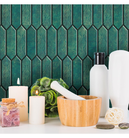 Emerald Green Long Hexagon Peel and Stick Wall Tile | Kitchen Backsplash Tiles | Self Adhesive Tiles