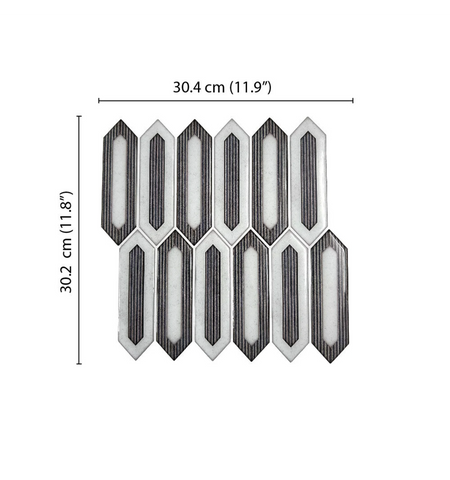 Long Hexagon Fluted Peel and Stick Wall Tile