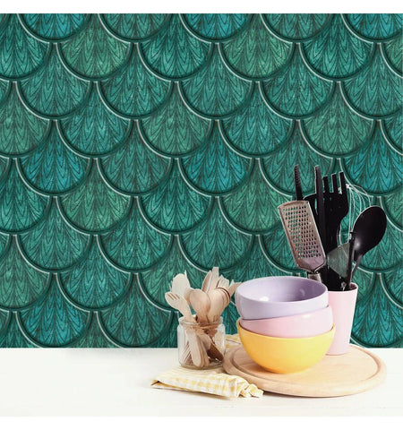 Artistic Teal Blue Peel and Stick Backsplash Tile | Kitchen Backsplash Tiles | self Adhesive Stick on Tiles