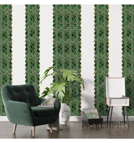 Green peel and Stick Wall Tile | Hexagon Kitchen Backsplash Tiles | self Adhesive Tiles for Home Décor