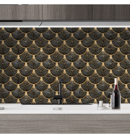 Black Fishscale Peel and Stick Wall Tile | Kitchen Backsplash Tiles | Self Adhesive Tiles