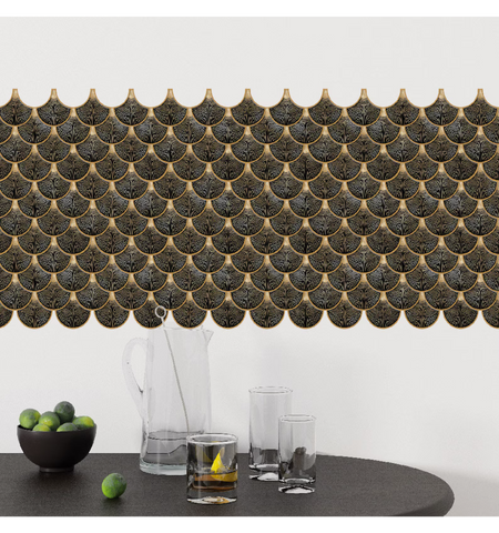 Black Fishscale Peel and Stick Wall Tile | Kitchen Backsplash Tiles | Self Adhesive Tiles