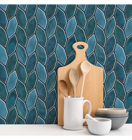 Emerald Blue Peel and Stick Wall Tile: Kitchen Backsplash Decor