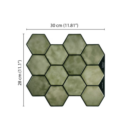 Olive Green Peel And Stick Wall Tile | Hexagon Kitchen Backsplash Tiles | Self Adhesive Tiles
