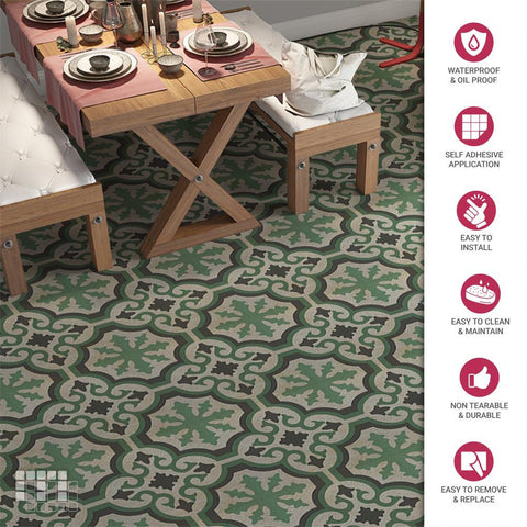 Victorian Vintage Style DIY Vinyl Floor Tile Sticker Peel and Stick Backsplash Floor Decals For Kitchen, Living Room