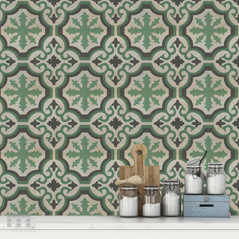Victorian Vintage Style DIY Vinyl Floor Tile Sticker Peel and Stick Backsplash Floor Decals For Kitchen, Living Room