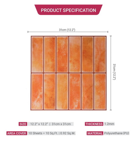 Orange Kitchen Decor 3D Peel and Stick Backsplash Tiles