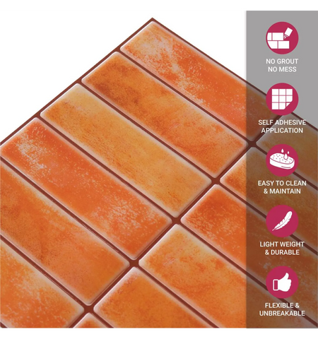 Orange Kitchen Decor 3D Peel and Stick Backsplash Tiles