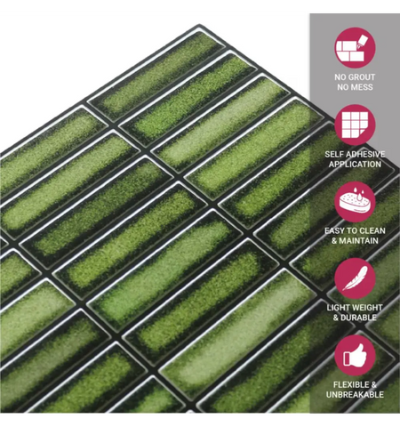Green Peel and Stick 3D Wall Tile: Self-Adhesive Backsplash