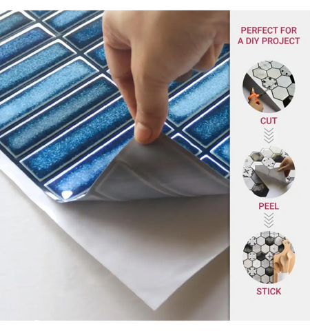 Blue Peel and Stick 3D Wall Tile: Self-Adhesive Backsplash