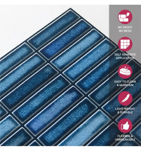 Blue Peel and Stick 3D Wall Tile: Self-Adhesive Backsplash