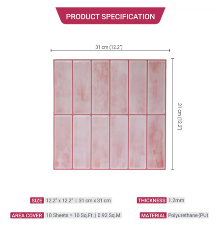 Pastel Pink Kitchen Decor 3D Peel and Stick Backsplash Tiles