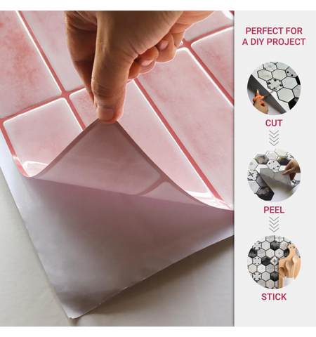 Pastel Pink Kitchen Decor 3D Peel and Stick Backsplash Tiles