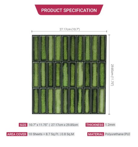 Green Peel and Stick 3D Wall Tile: Self-Adhesive Backsplash