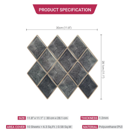 Charcoal Grey Peel and Stick Wall Tile