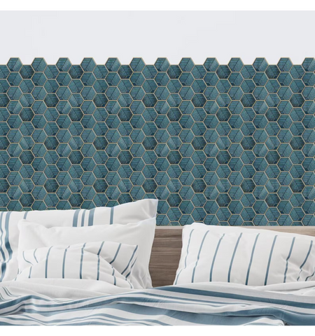3D Peel and Stick Vinyl Blue Honeycomb Kitchen Tiles
