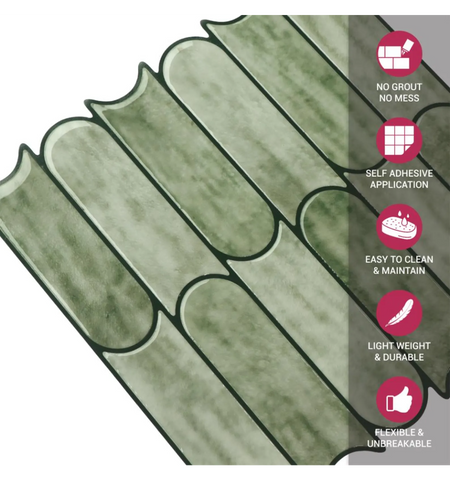 Green Scallop Tile Peel and Stick Tile