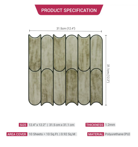 Sage Green Bullet Tile Peel and Stick Tile