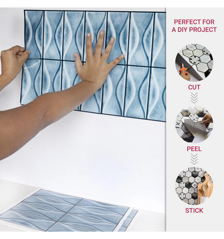 Blue 5 Sheets 3D Peel and Stick Kitchen Backsplash Tile