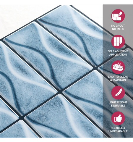 Blue 5 Sheets 3D Peel and Stick Kitchen Backsplash Tile