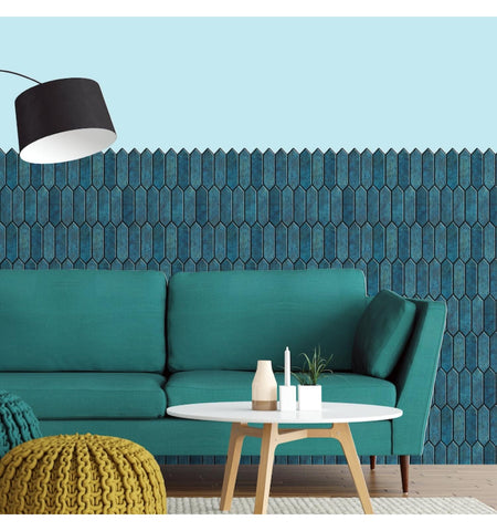 Crayon Blue Long Hexagon Peel and Stick Wall Tile | Kitchen Backsplash Tiles | Self Adhesive Tiles For Home Decor