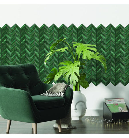 Textured Emerald Green Chevron Peel And Stick Wall Tile | Kitchen Backsplash Tiles | Self Adhesive Tiles For Home