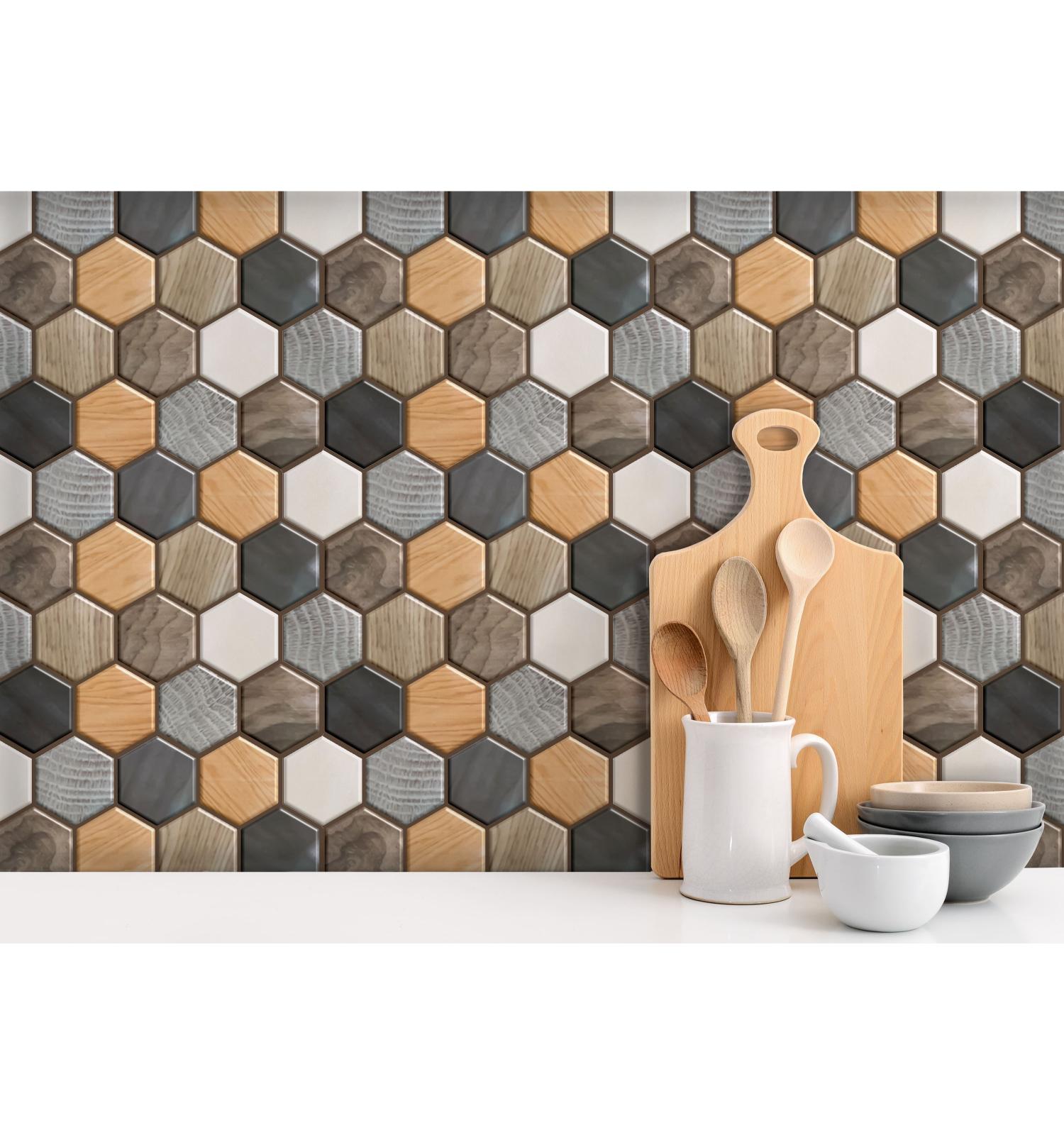 Colored Wooden Peel and Stick Hexagon Tiles