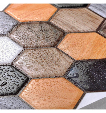 Colored Wooden Peel and Stick Hexagon Tiles