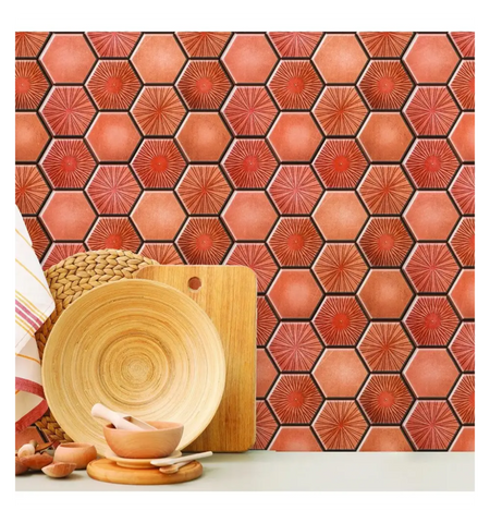 Orange Hexagon peel and Stick Wall Tile