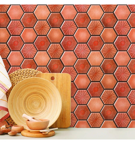 Orange Hexagon peel and Stick Wall Tile