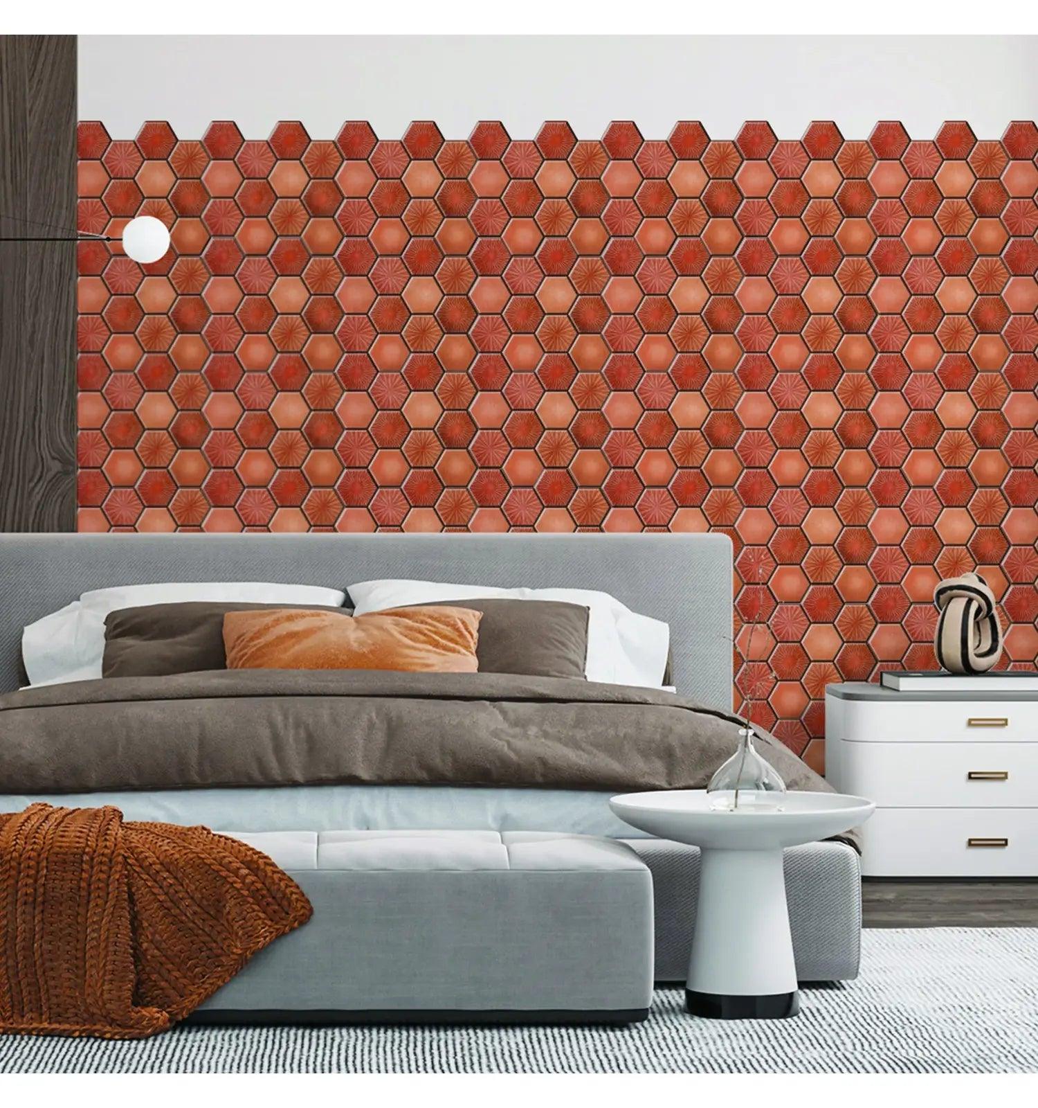 Orange Hexagon peel and Stick Wall Tile – Mosaicowall