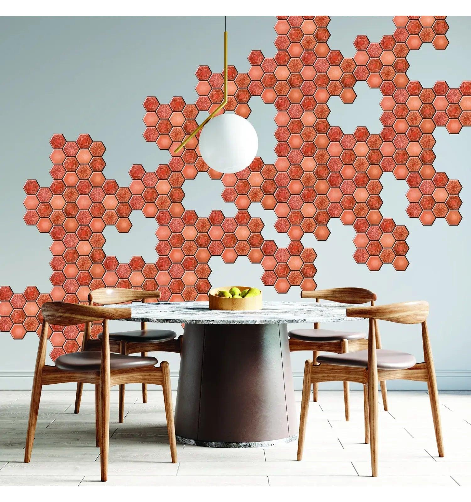 Orange Hexagon peel and Stick Wall Tile – Mosaicowall