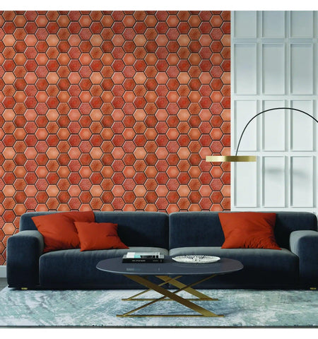 Orange Hexagon peel and Stick Wall Tile