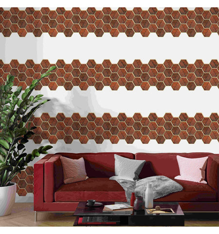 Rustic Orange Hexagon peel and Stick Wall Tile | Kitchen Backsplash Tiles | self Adhesive Tiles for Home