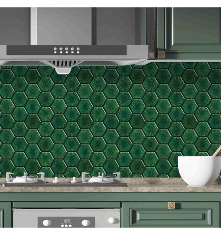 Forest Green Peel and Stick Wall Tile | Hexagon Kitchen Backsplash Tiles | self Adhesive Tiles for Home Décor