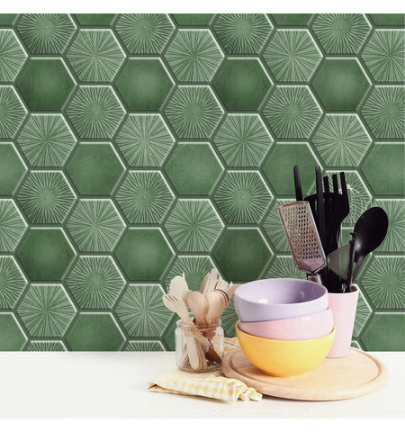 Antique Green Peel and Stick Wall Tile | Hexagon Kitchen Backsplash Tiles | self Adhesive Tiles for Home Décor