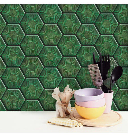 Forest Green Peel and Stick Wall Tile | Hexagon Kitchen Backsplash Tiles | self Adhesive Tiles for Home Décor