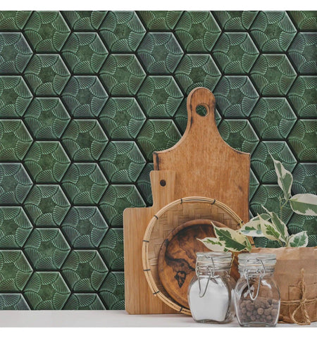 Artistic Sage Green Honeycomb Kitchen Décor Peel and Stick Backsplash Tiles