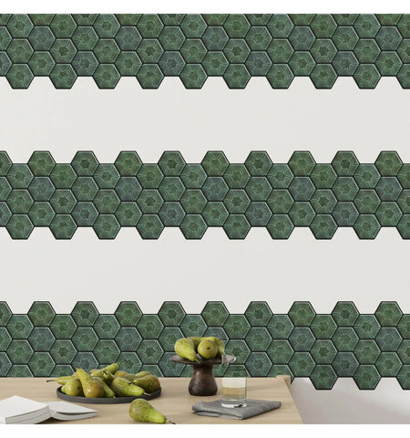 Artistic Sage Green Honeycomb Kitchen Décor Peel and Stick Backsplash Tiles