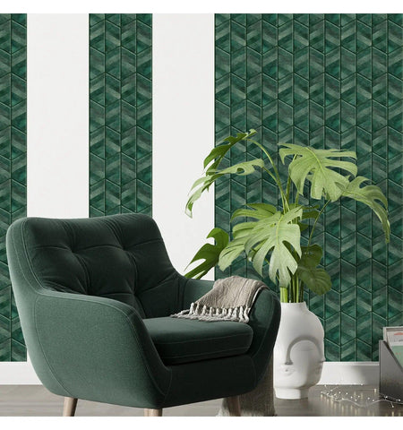 Mosaicowall Forest Green Chevron Peel and Stick Wall Tile | Hexagon Kitchen Backsplash Tiles | self Adhesive Tiles for Home Décor