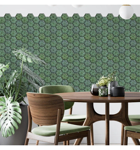 Artistic Sage Green Honeycomb Kitchen Décor Peel and Stick Backsplash Tiles