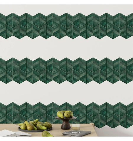 Mosaicowall Forest Green Chevron Peel and Stick Wall Tile | Hexagon Kitchen Backsplash Tiles | self Adhesive Tiles for Home Décor