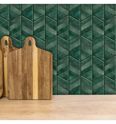 Mosaicowall Forest Green Chevron Peel and Stick Wall Tile | Hexagon Kitchen Backsplash Tiles | self Adhesive Tiles for Home Décor