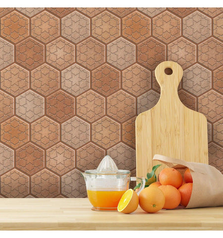 Mosaicowall Decorative Orange Peel and Stick Wall Tile | Hexagon Kitchen Backsplash Tiles | self Adhesive Tiles for Home Décor