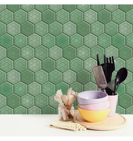 Decorative Green Peel and Stick Wall Tile | Hexagon Kitchen Backsplash Tiles | self Adhesive Tiles for Home Décor