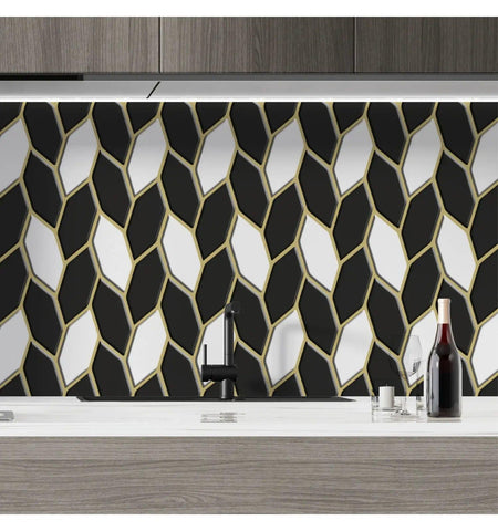 Black and White Peel And Stick Wall Tile | Kitchen Backsplash Tiles | Self Adhesive Tiles For Home Décor