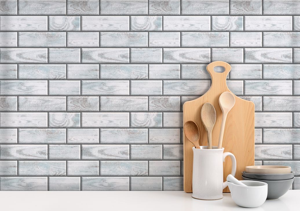 Grey Wooden Peel and Stick Subway Tiles