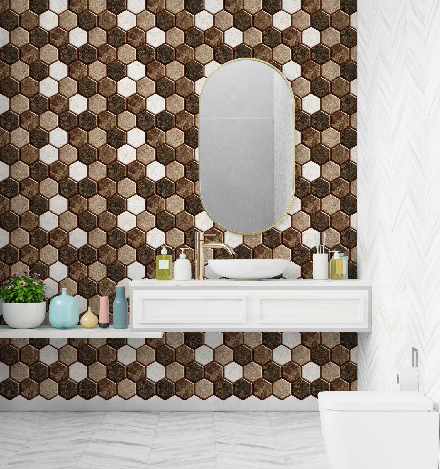 Peel and Stick 3D Tiles Marble Hexagon Peel and Stick Tiles - Mosaicowall Mosaicowall Marble Hexagon Peel and Stick Tiles
